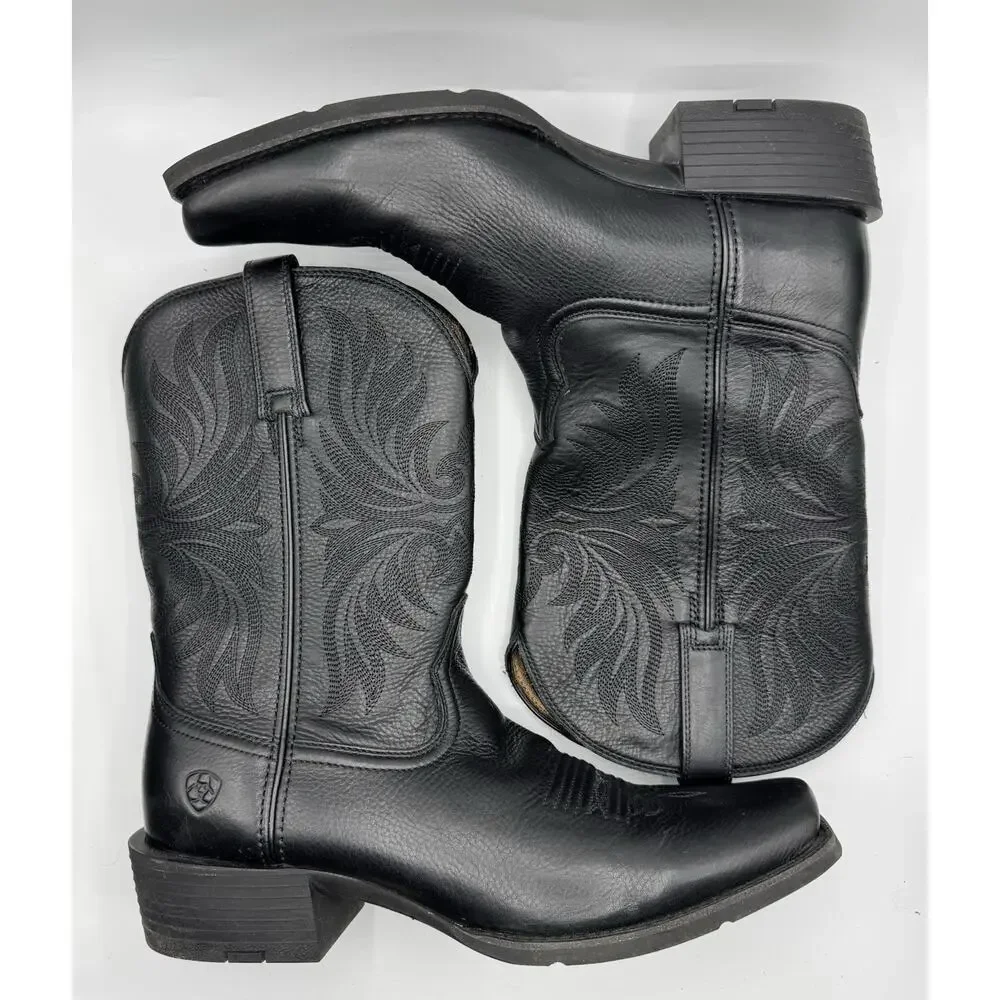 ARIAT SPORT BLACK COWHIDE LEATHER CUTTER TOE COWBOY BOOTS #10063960 MEN'S 12D